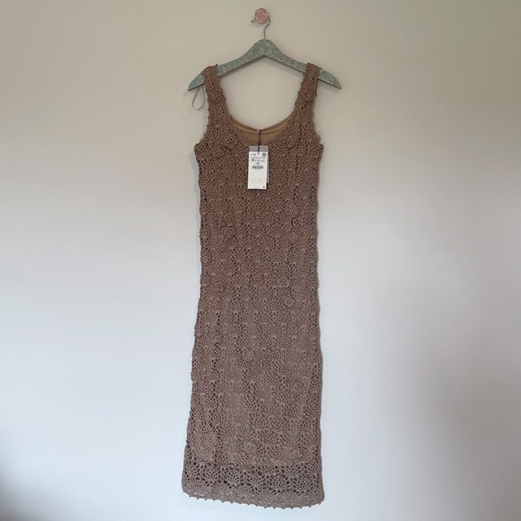 Zara Dresses & Skirts - NWT Zara Tan Handcrafted Crochet Maxi Dress